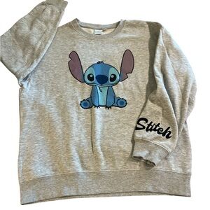 Disney Stitch Pullover LS Pullover Sweater Lrg. Grey